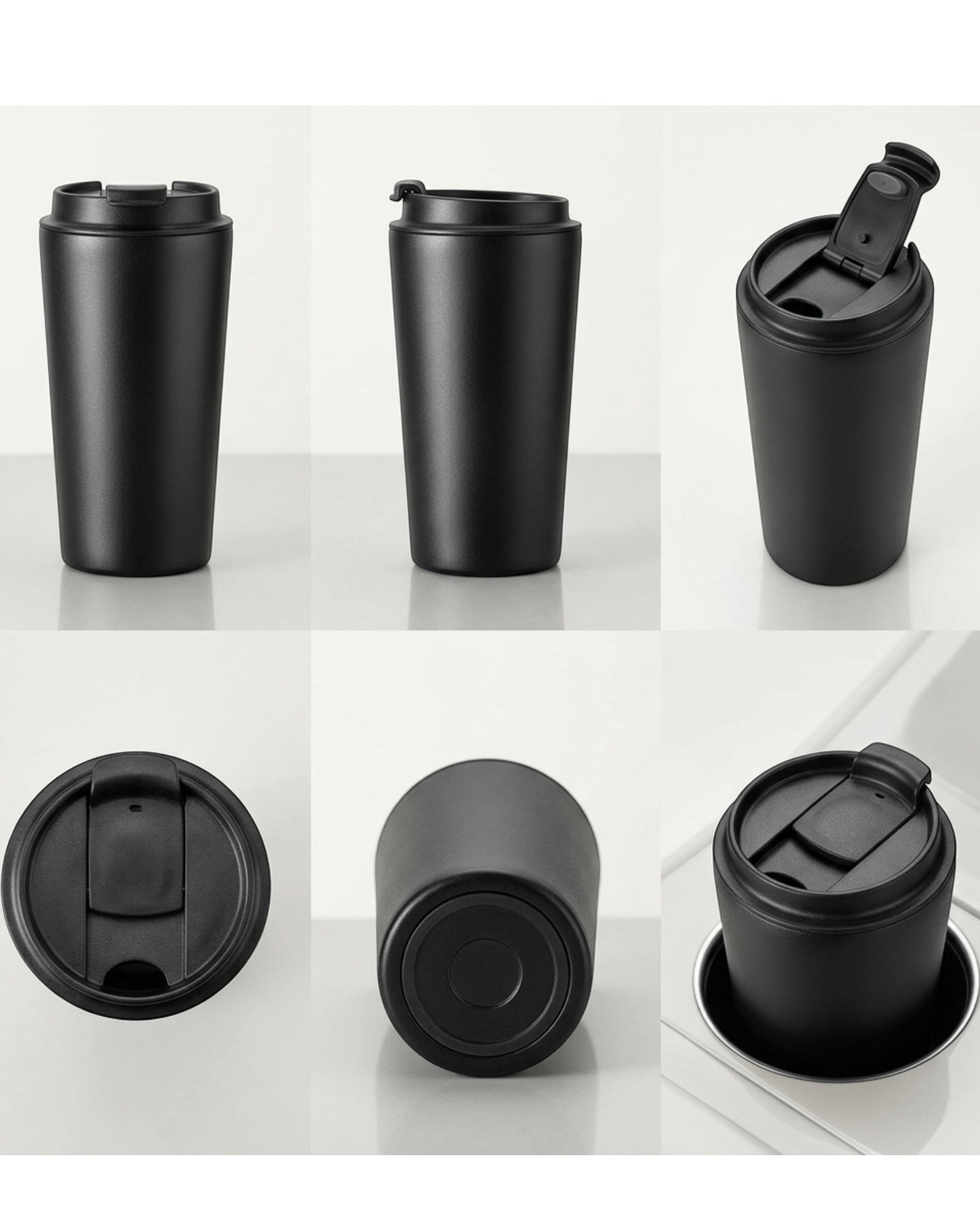 Kitchv Double-Wall Travel Cup Flip Lid Black 16 oz