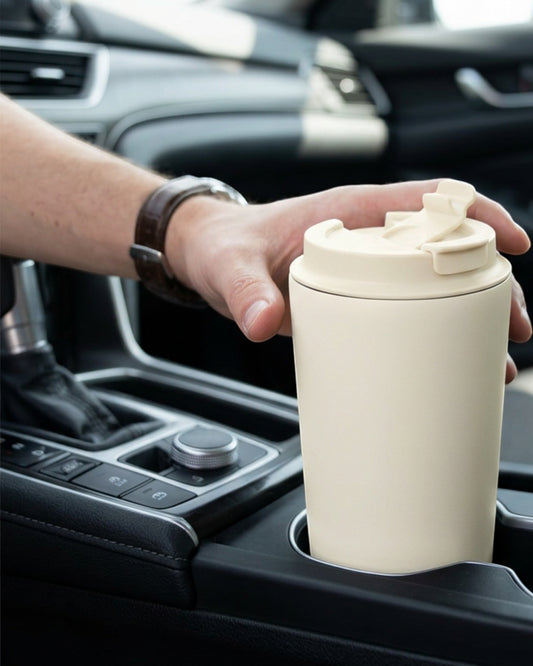 Kitchv Double-Wall Travel Tumbler Flip Lid Cream 14 oz