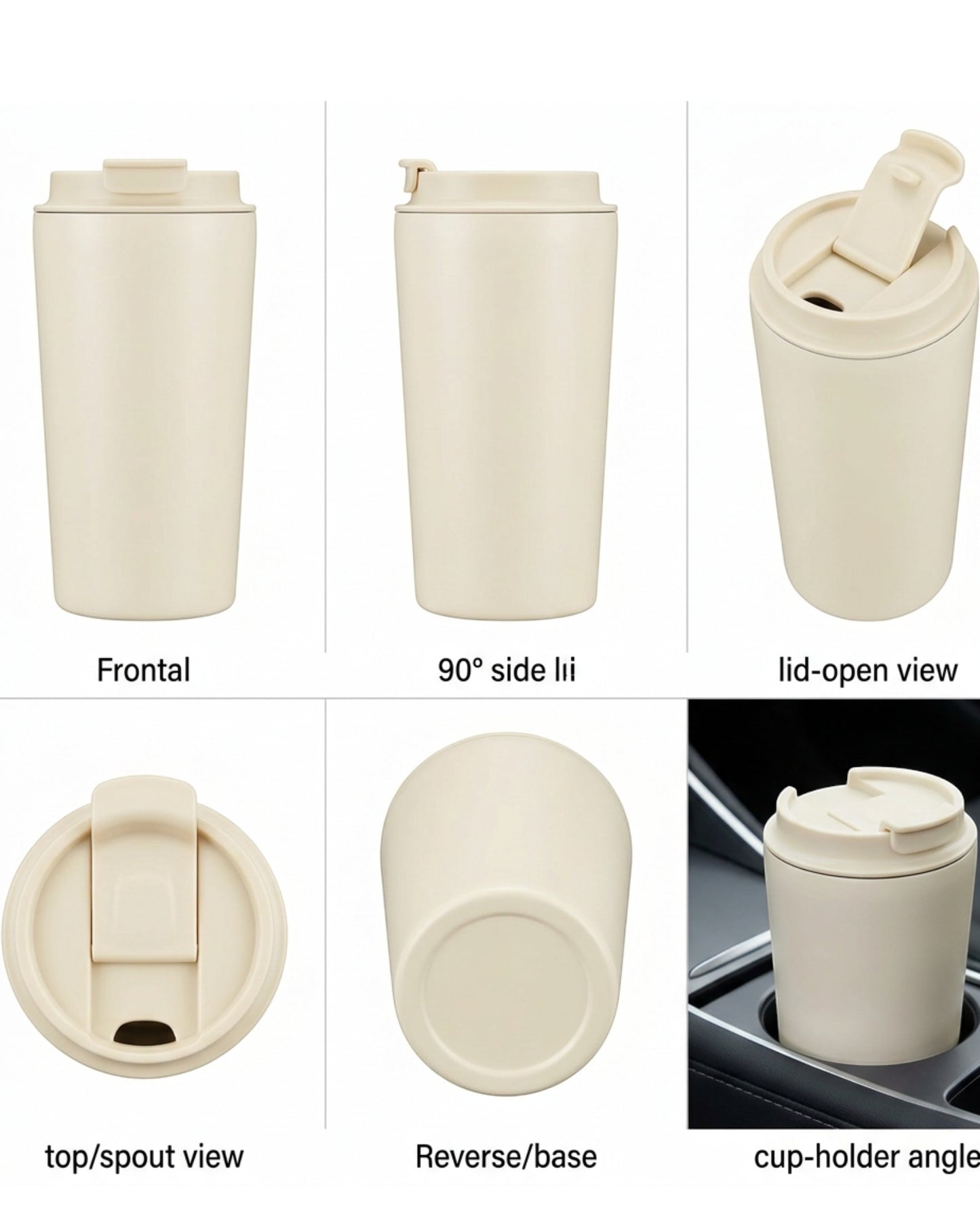Kitchv Double-Wall Travel Tumbler Flip Lid Cream 14 oz