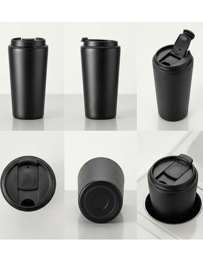 Kitchv Double-Wall Travel Cup Flip Lid Black 16 oz