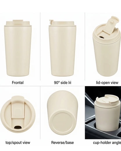 Kitchv Double-Wall Travel Tumbler Flip Lid Cream 14 oz